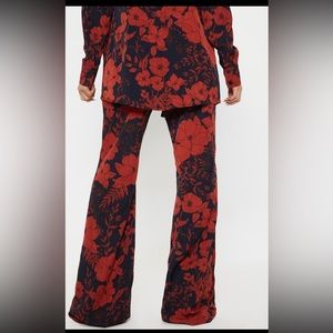 Red Floral Pants, Wide Leg Pants. (PART OF SET) red pants, printed pants, high